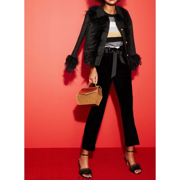 Halogen x Atlantic-Pacific Feather Trim Tweed Blazer (2X) - Picture 7 of 12